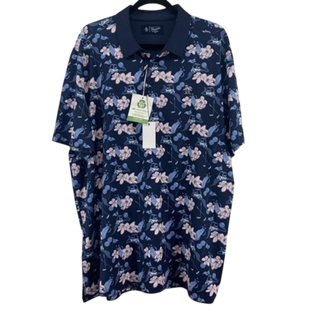 Original Penguin NWT Golf Cart Print Polo Shirt Size XXL Navy Golf Clubs Ball